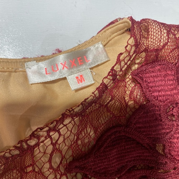Luxxel Maroon Sheer Net Embroidered Floral Bodycon Dress With Nude Bodysuit M - Picture 11 of 15